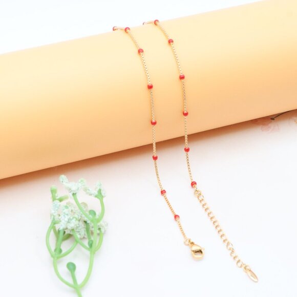 "Rose Gold Dainty Red Bead Necklace with Adjustable Chain, XPNL0274 - Picture 12 of 12